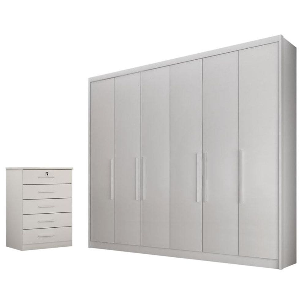 Guarda Roupa Casal Bolonha e Gaveteiro Suiça Neve - Novo Horizonte