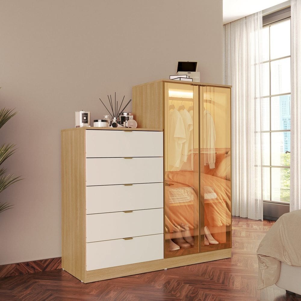 Cômoda 5 Gavetas e Duas Portas Reflecta Bella Âmbar/Off White