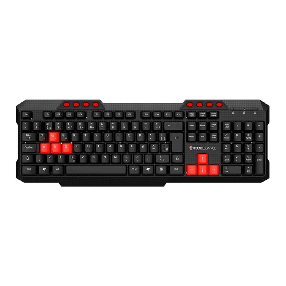 Teclado Com Fio Kross Multimídia Elegance, USB, ABNT2 - KE-K103V3 Preto/Vermelho