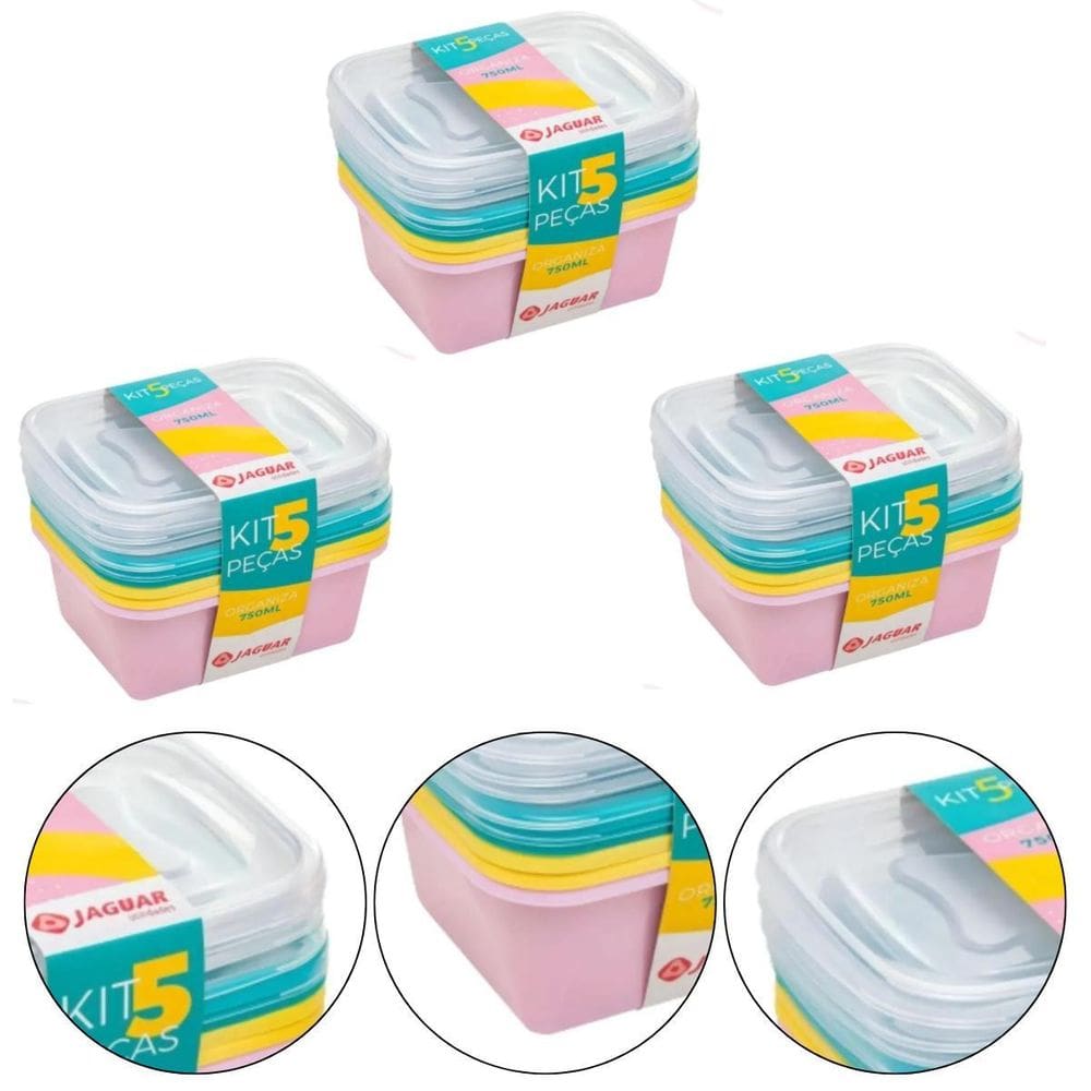 Kit 15 Potes Plástico Tampa Organiza Alimentos 750Ml Jaguar