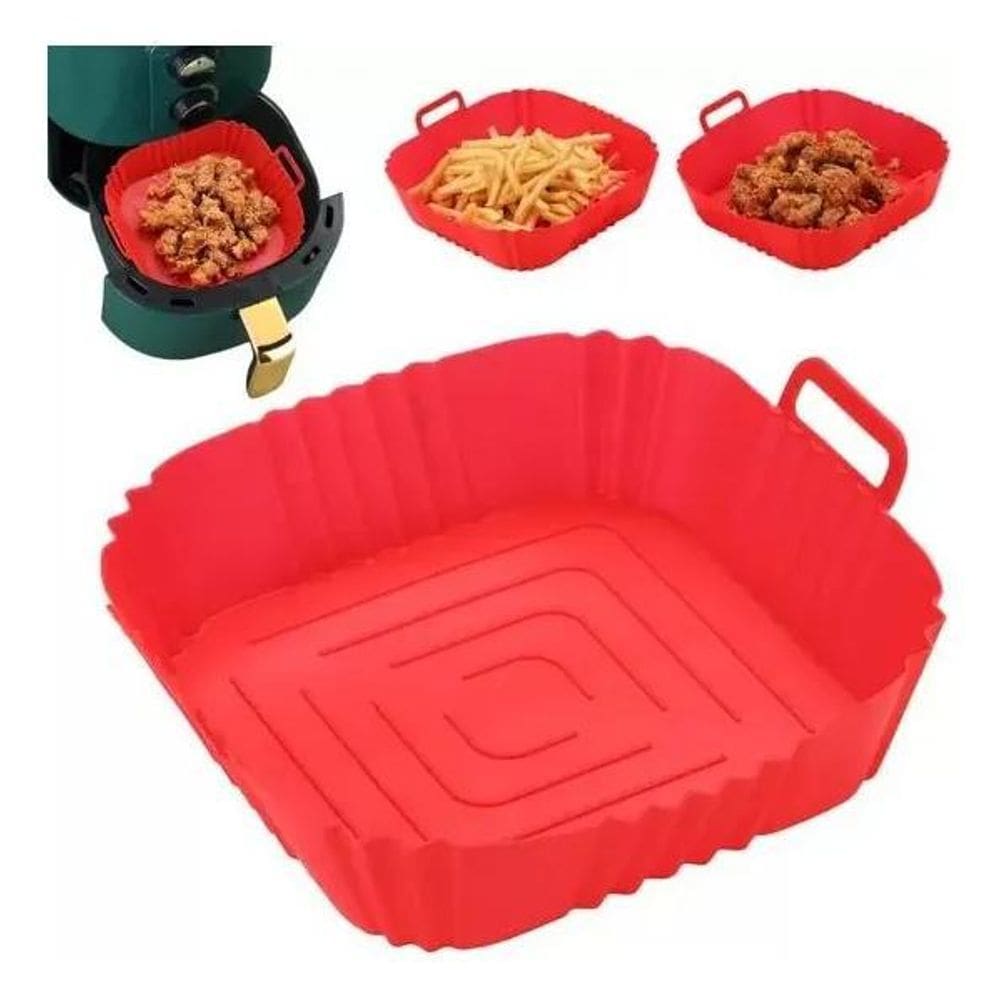 2X Forma Silicone Grande Air Fryer 22Cm Quadrada Antiaderent
