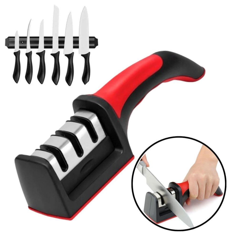 Amolador De Facas Vermelho Afiador Inox
