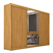 Guarda Roupas Casal 3 Portas de Correr com Espelho Ripado 100% MDF 6 Gavetas Dublin