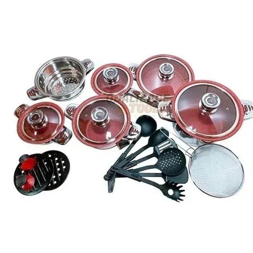 Jogo de Panelas Antiaderente Vermelha para Fogão de Indução