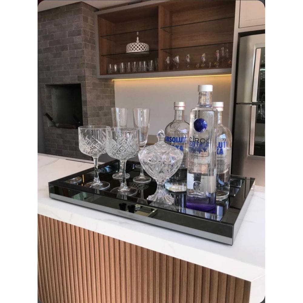 Bandeja Espelhada Fumê Luxo Decoração Casa Barzinho 50X35