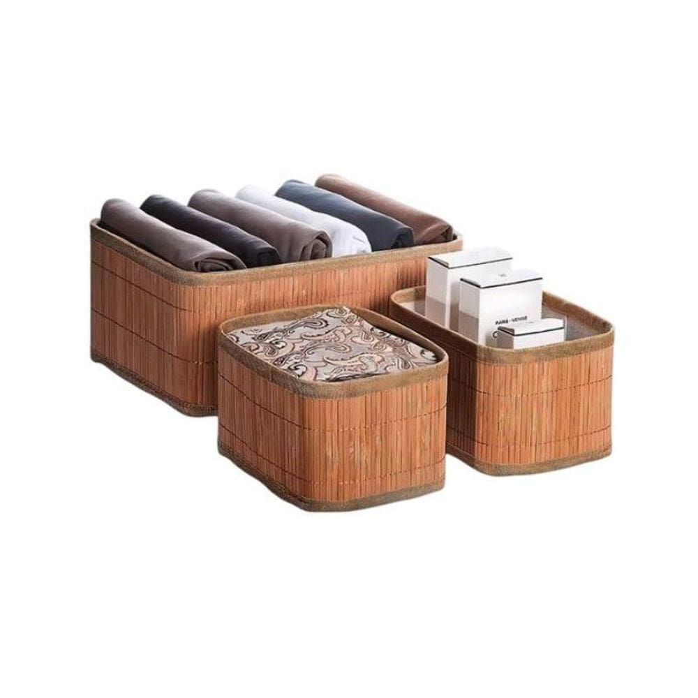Kit Com 30 Cesto Organizador Em Bambu 10 Grande + 20 Médios