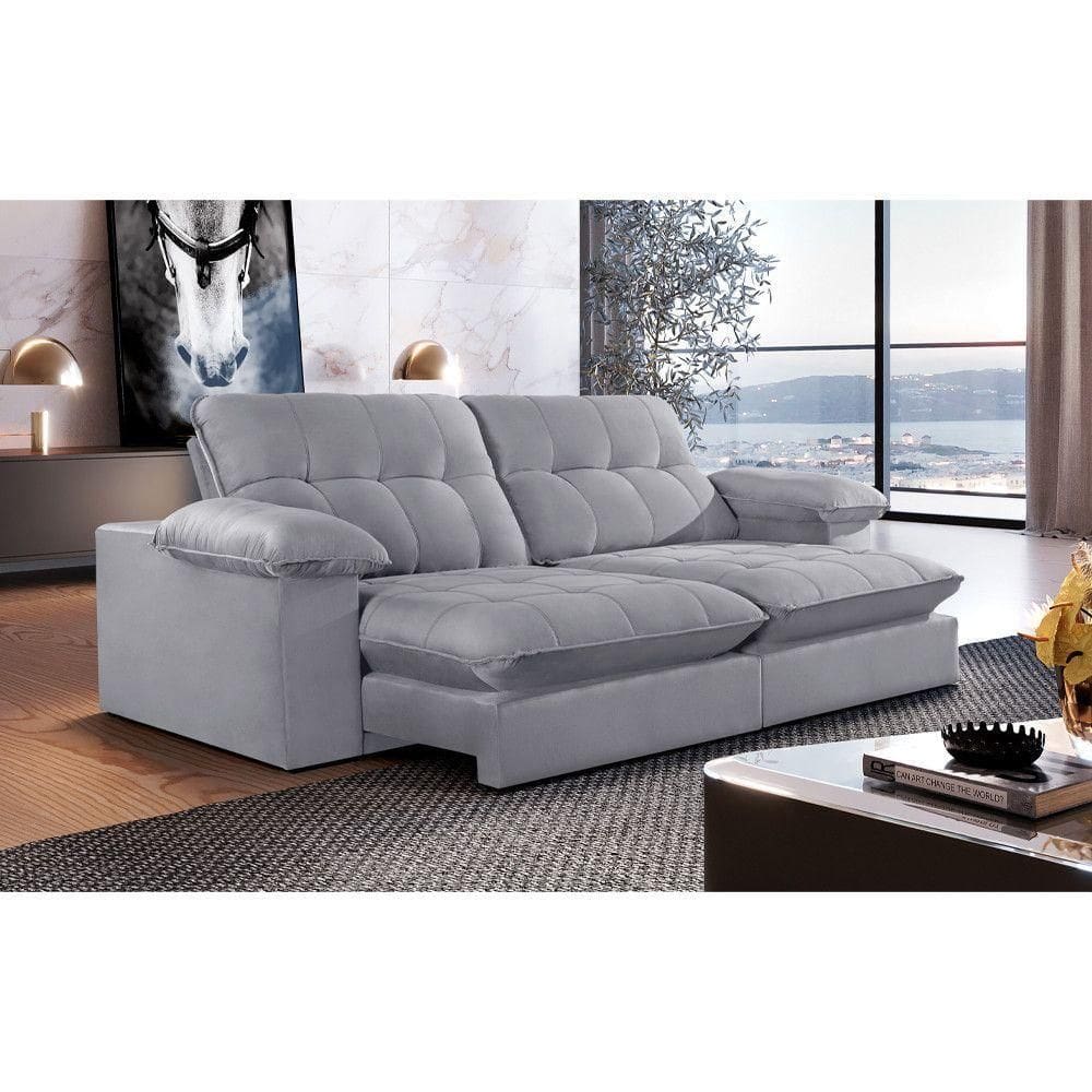 Sofá Retrátil Juiz De Fora 2,50m 4 Lugares Molas Ensac. Txr Prata