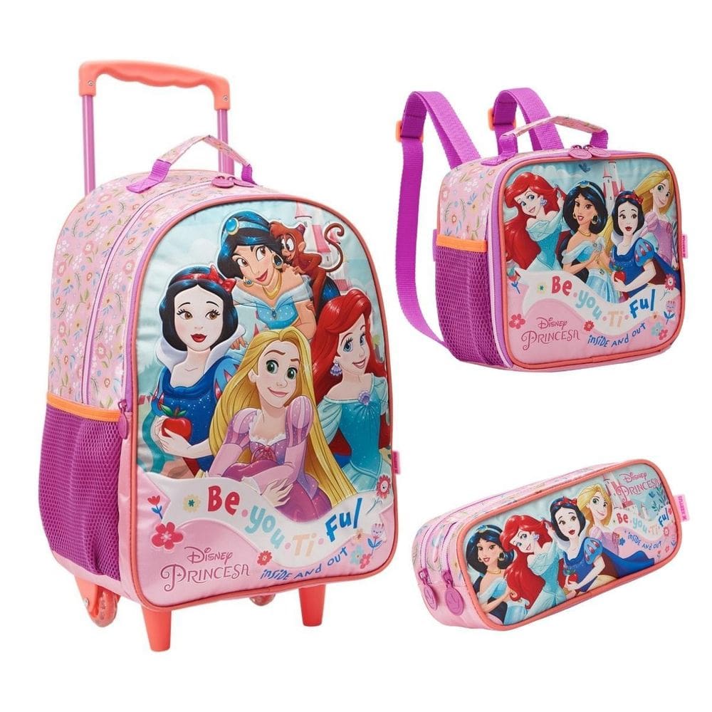 Kit Mochila Infantil Rodinhas Escolar + Lancheira + Estojo