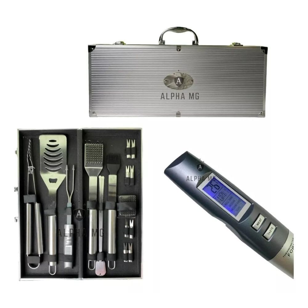 Kit Churrasco C/Termômetro Digital Grill Fork Para Carne