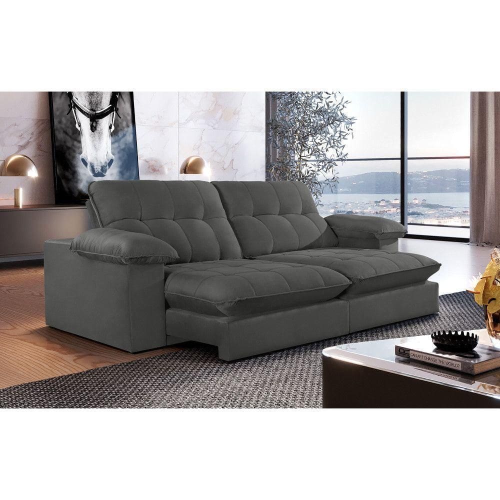 Sofá Retrátil Juiz De Fora 2,30m 4 Lugares Molas Ensac. Txr Cinza