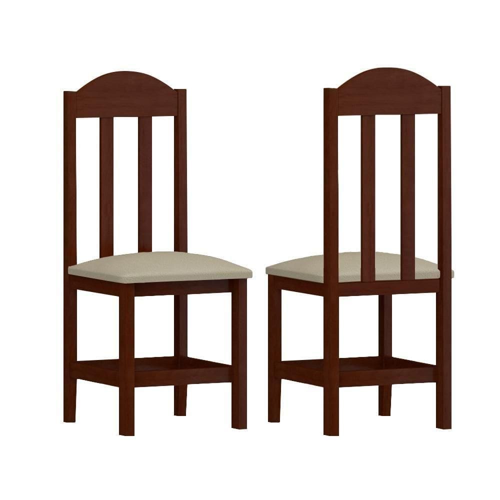 Conjunto 2 Cadeiras De Madeira Maciça Escura Assento Bege
