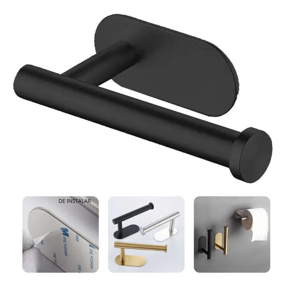 2X Porta Papel Higiênico Suporte Aço Inox Preto Premium Auto