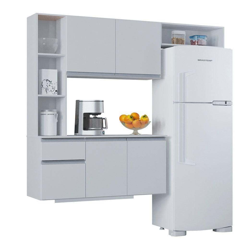 Kit Cozinha Suspensa Mel Com Balcão 163cm Poquema Móveis Branco