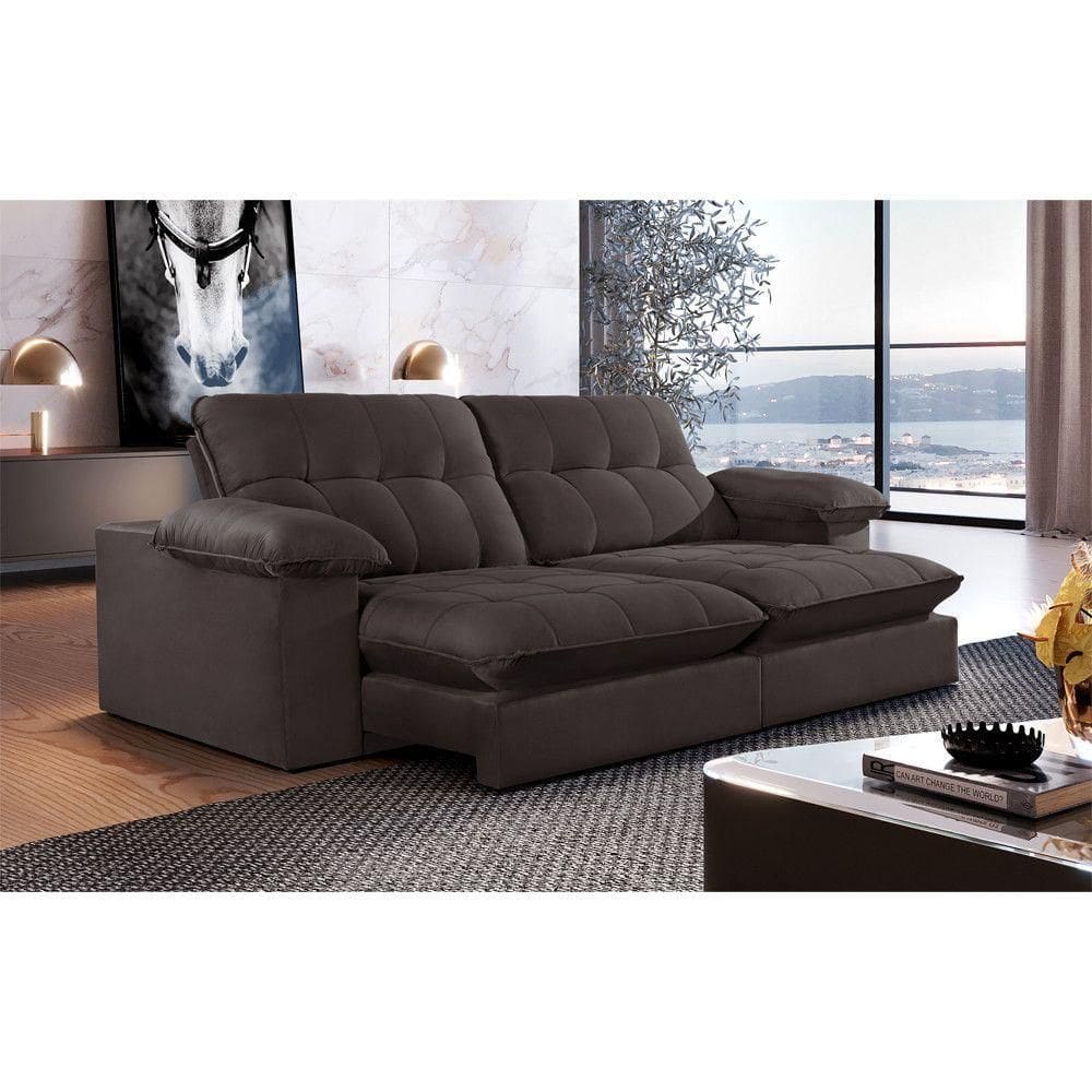 Sofá Retrátil Juiz De Fora 2,30m 4 Lugares Molas Ensac. Txr Marrom