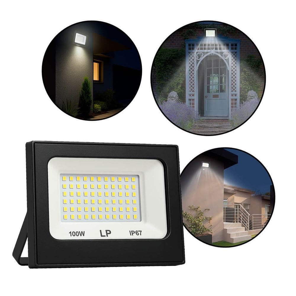 Refletor LED Branco Frio RGB 100W Bivolt IP67 — Alta luminosidade, baixo consumo e estrutura em alumínio resistente para uso interno e externo