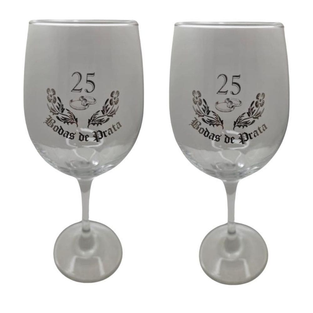 Kit 2 Taças Bodas De Prata 25 Anos Casal Personalizada Vinho
