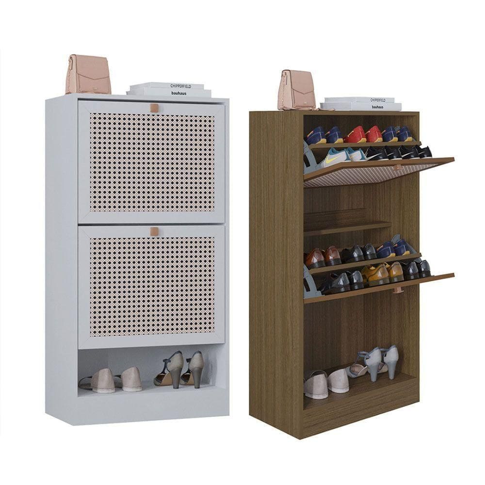 Kit 2 Sapateiras Tropical 2 Portas Multiuso Vertical Poquema Carvalho/branco