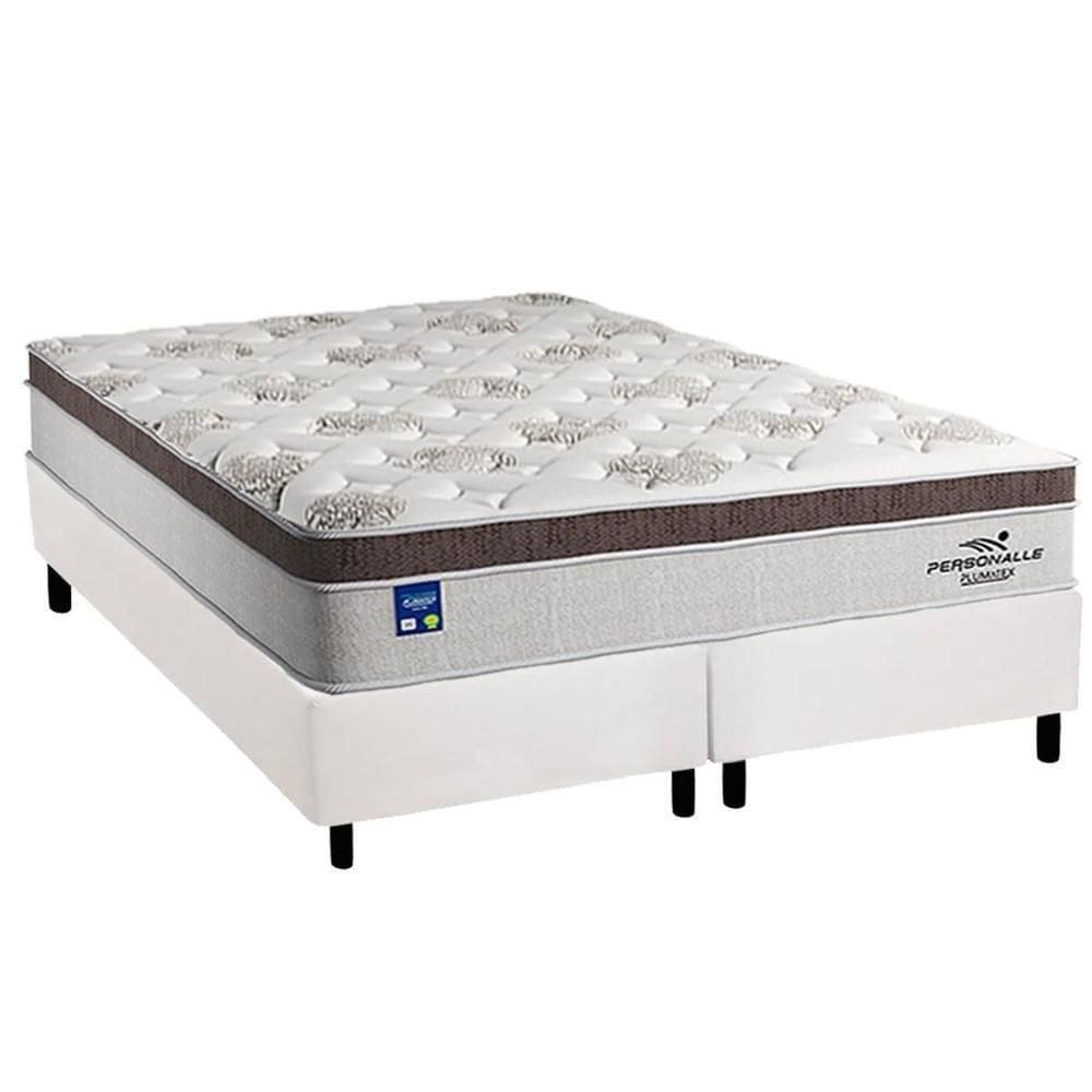 Cama Box Queen: Colchão Molas Ensacadas Plumatex Personalle + Base Crc Courano White (158x198)