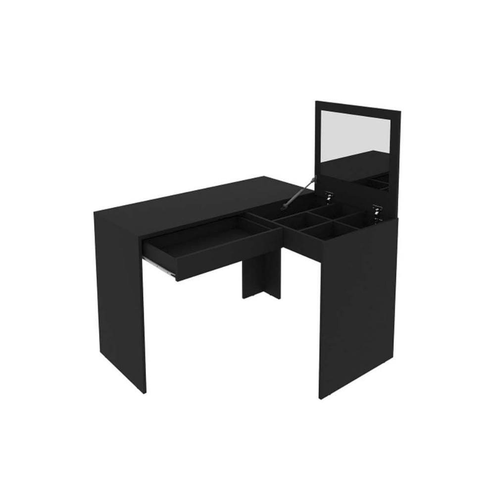 Penteadeira Camarim Juvenil PE-2020 c/ 1 Gaveta e 1 Espelho Preto - Tecno Mobili