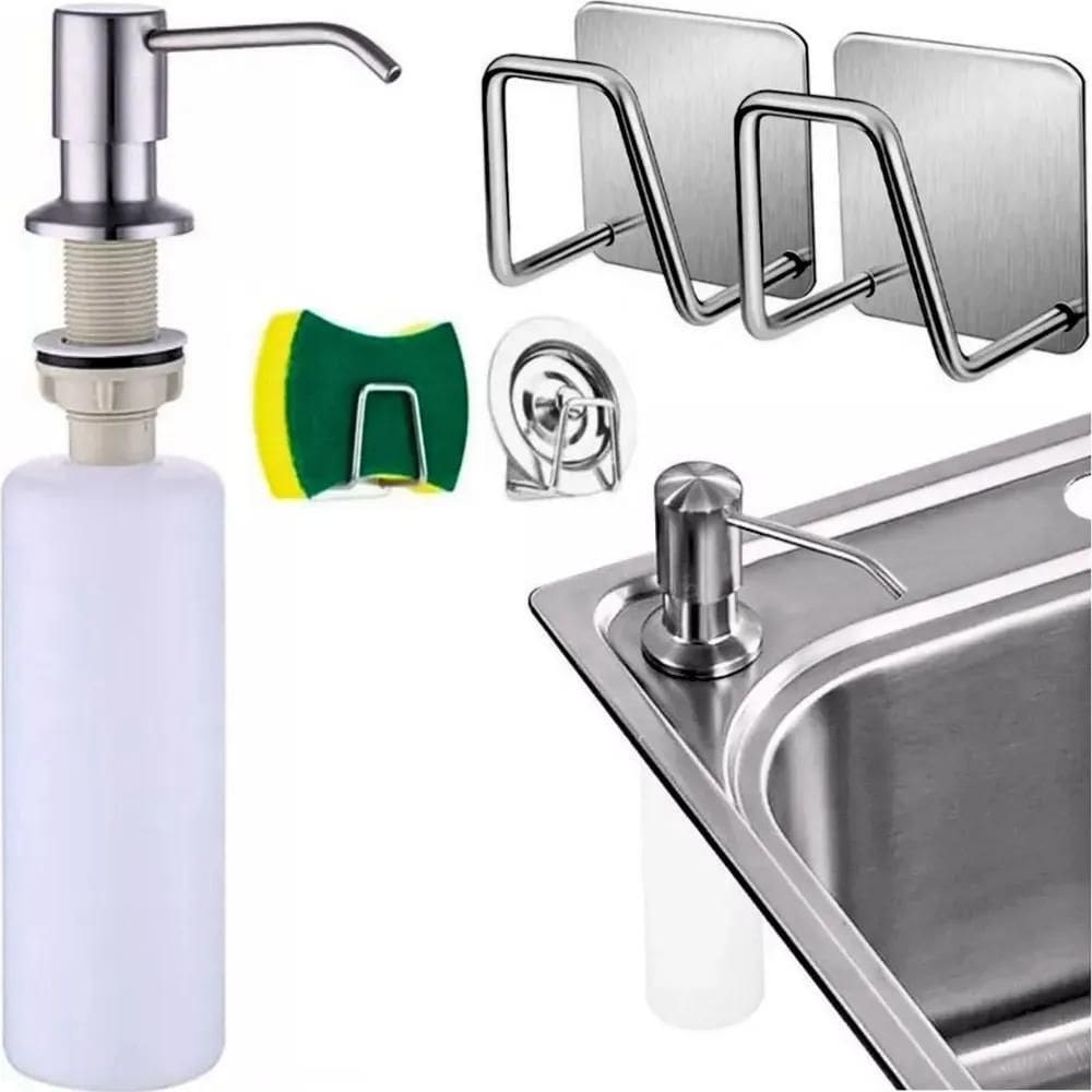 Dispenser Detergente Sabonete Embutir Inox Suporte Esponja