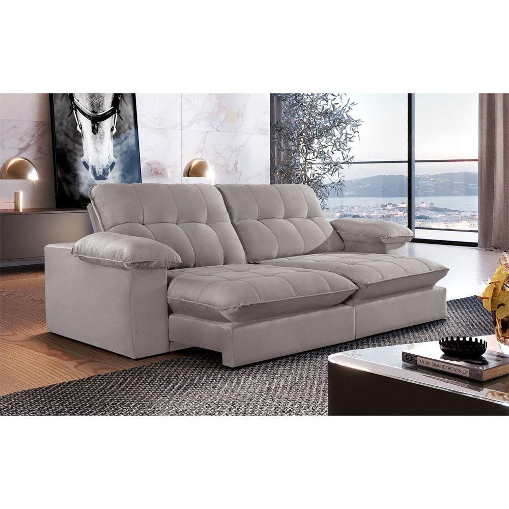 Sofá Retrátil Juiz De Fora 2,50m 4 Lugares Molas Ensac. Txr Bege