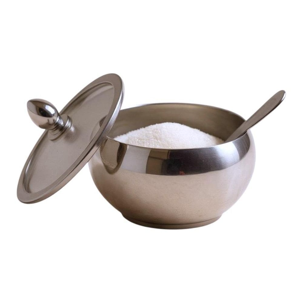 Açucareiro Saleiro Colher Aço Inox Tampa De Vidro Mantimento