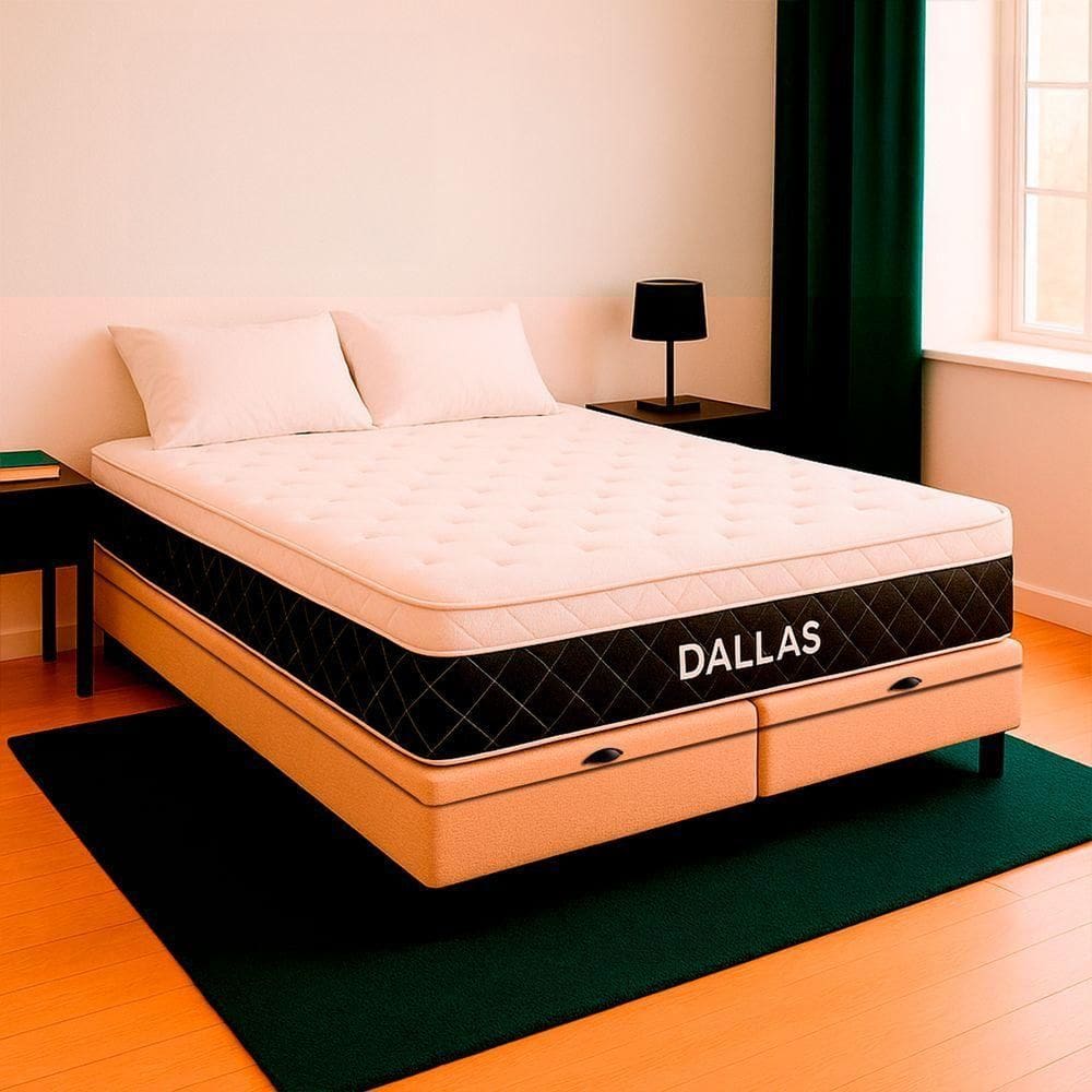 Cama Box King Bege E Colchão Dallas Molas Vstore 193x203x20