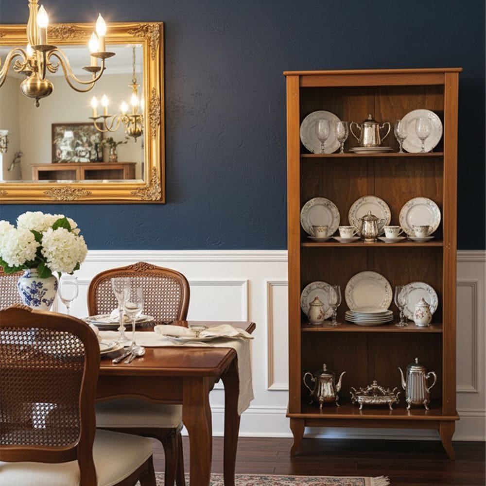 Cristaleira Vintage de Madeira Retrô sem Portas Luiz Xv Castanho