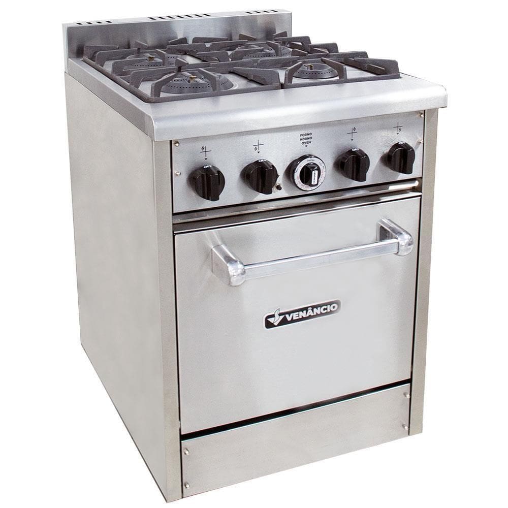 Fogão Em Inox 4 Bocas Linha Profissional Gourmet Com Forno Don Bidone A Gás Venâncio FDB4F