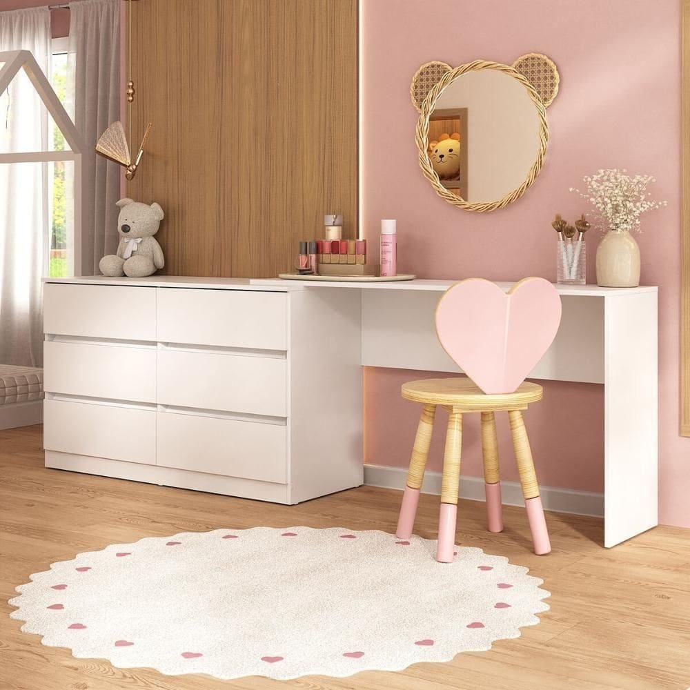Penteadeira Infantil 231,5cm Com 6 Gavetas Multimóveis Mp4403 Branco