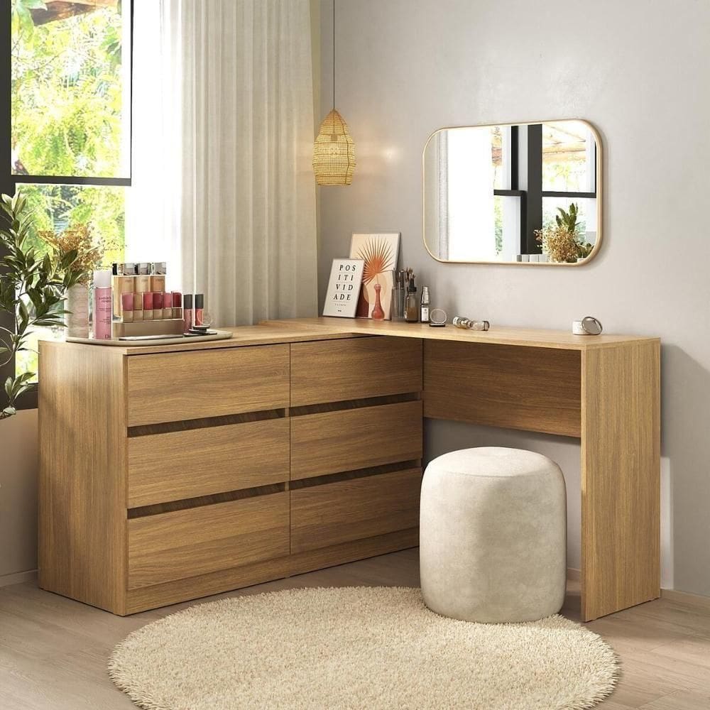 Penteadeira De Canto 120cm 6 Gavetas Multimóveis Mp4404 Madeirado