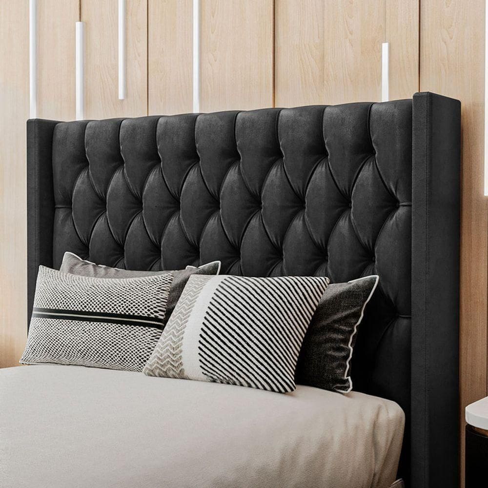 Cabeceira Estofada King 195 Cm Pérola Veludo Preto