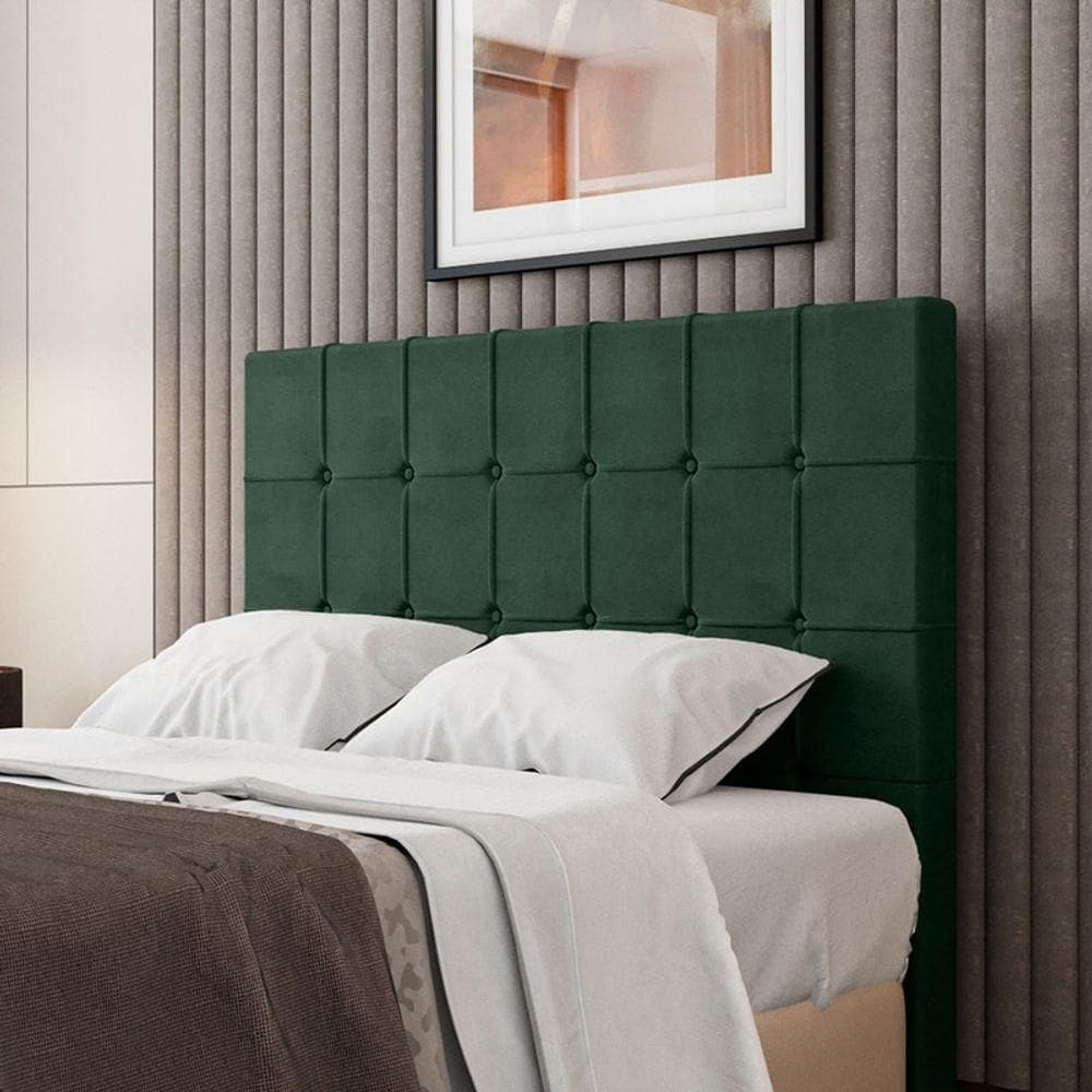 Cabeceira Estofada Queen 160 Cm Turmalina Veludo Verde