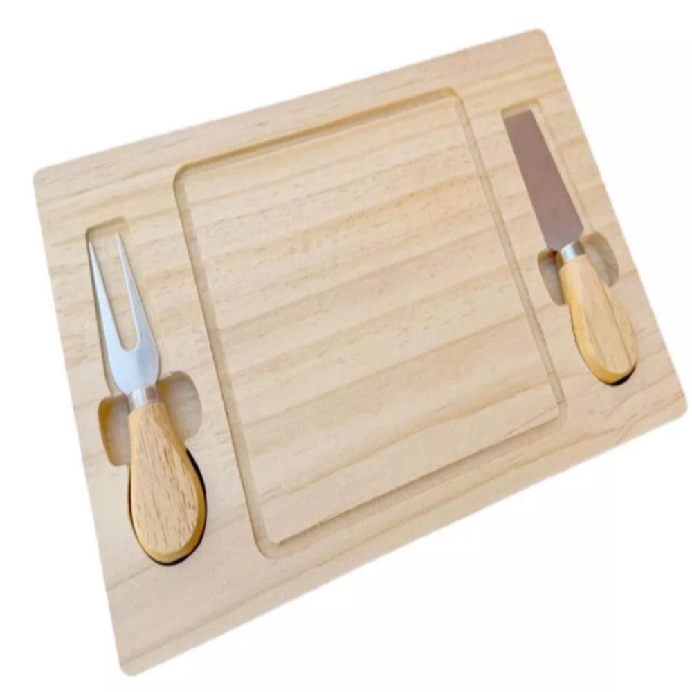 Kit Tábua De Queijo Frios Em Bambu Talheres Faca Garfo Inox Completo Petisqueira Churrasco Multiuso
