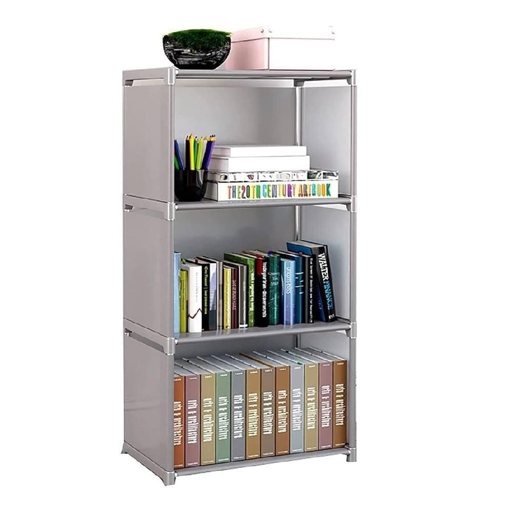 Estante Organizadora Porta Livros Com 4 Prateleiras Modular Brinquedos Quarto Banheiro Cozinha Sapateira Multiuso Cinza