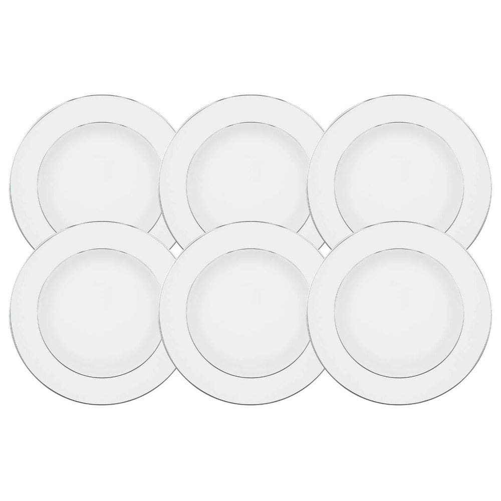 Jogo De Pratos Raso Jantar 28Cm 6 Peças Borda Prata Diamond
