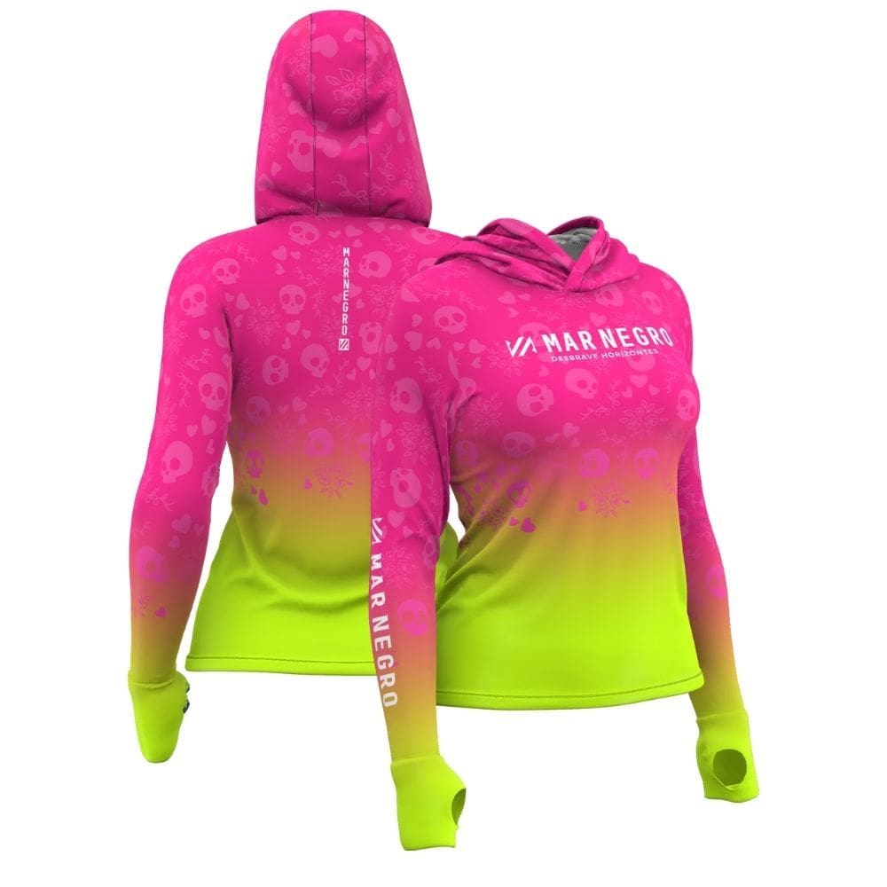 Camiseta para pesca feminina manga longa com capuz Mar Negro X-Protection Rosa com proteção UV50+