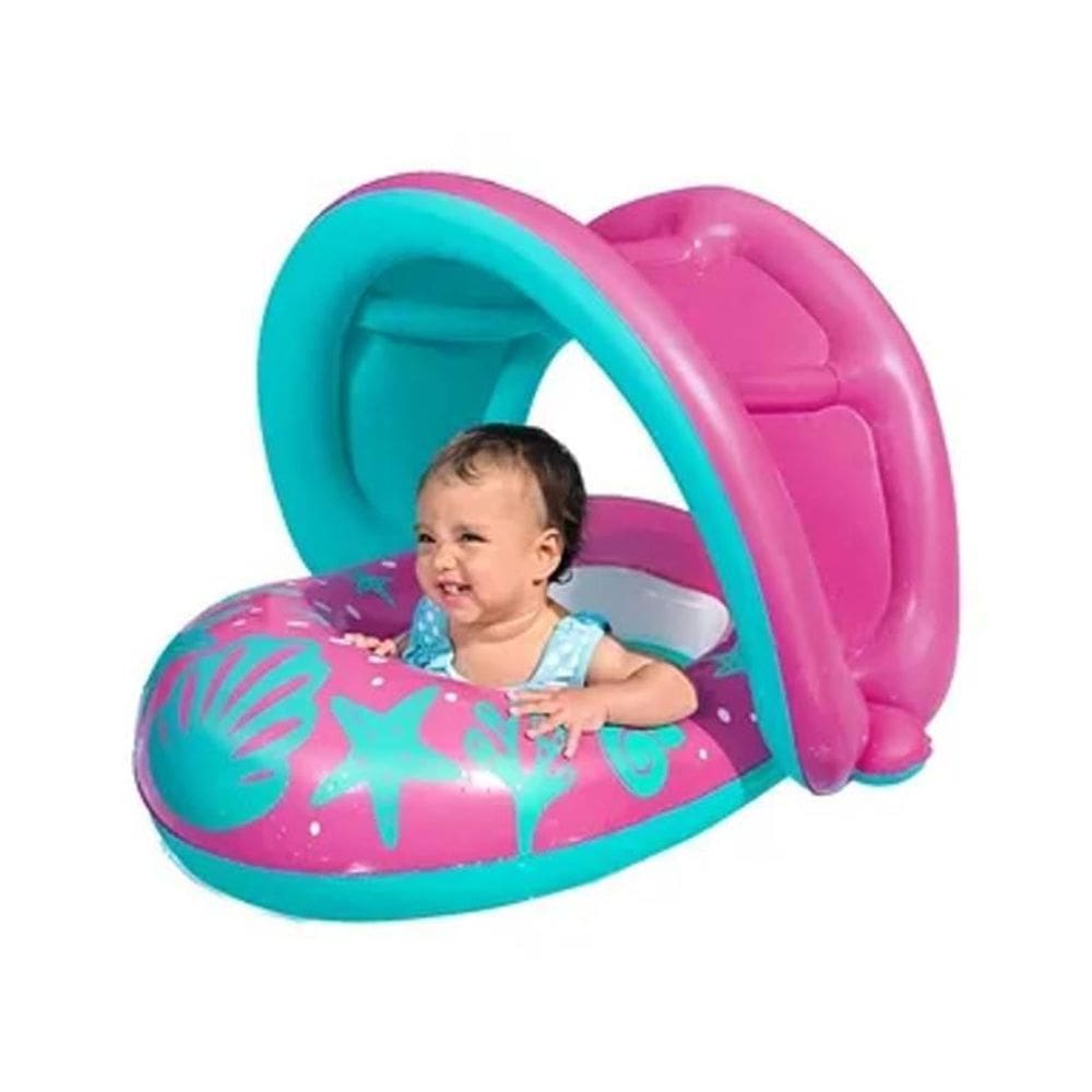 Bote Inflável Rosa Infantil Para Piscina Com Cobertura