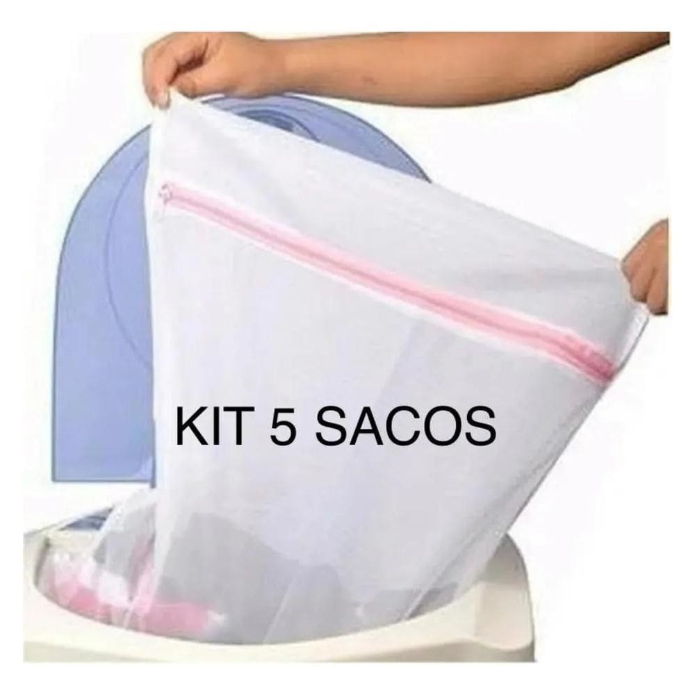 2X Kit 5 Saquinhos De Lavar Roupas Delicadas Com Zíper Lt119