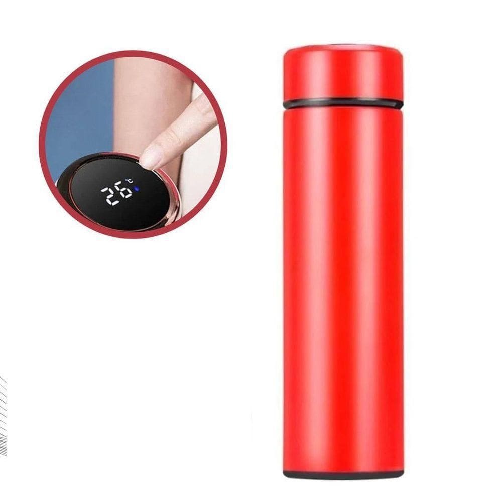 Garrafa Térmica Inox 480ml Com Display Lcd Termômetro Copo Térmico Medidor De Temperatura Vermelho Luxo