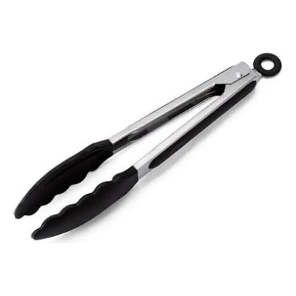 2X Pegador Culinário Pinça Silicone Multiuso Inox Cor Preto