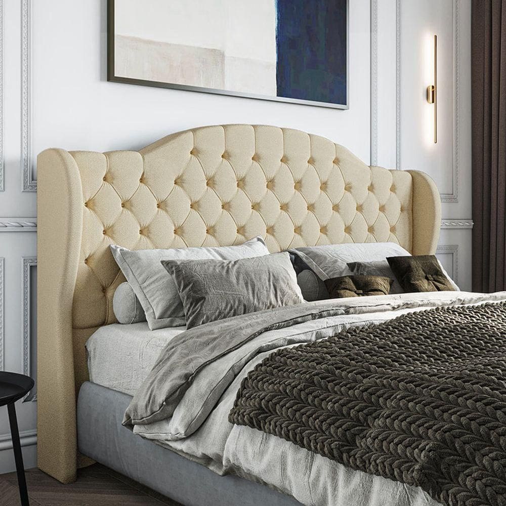 Cabeceira Estofada Solteiro 90 Cm Cristal Linho Creme