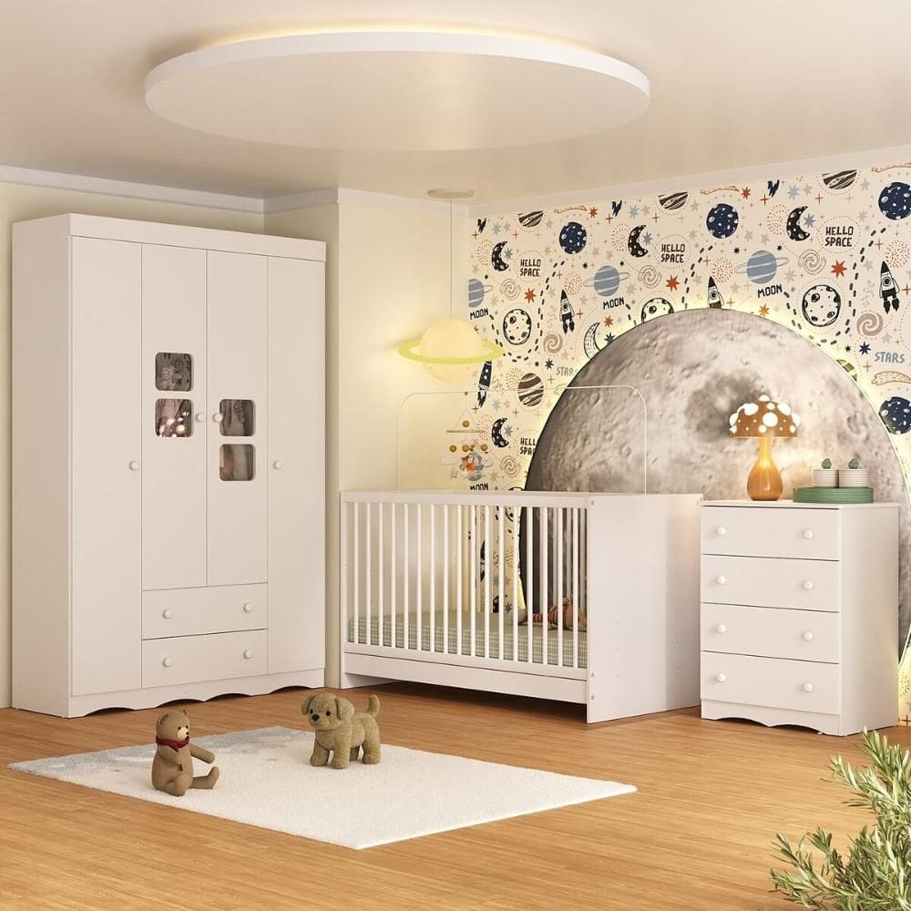 Quarto de Bebê Completo com Berço 3 em 1 para Colchão 130x60cm Serena Multimóveis MP4523