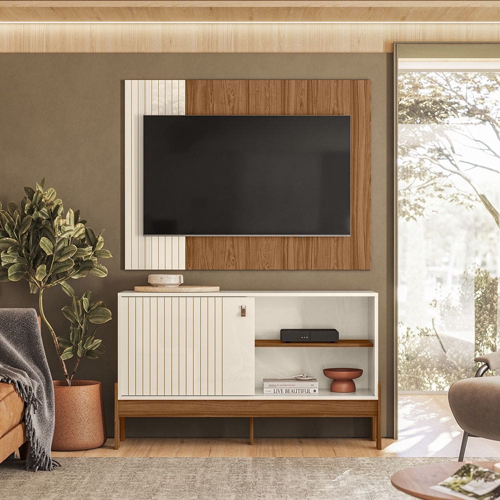 Bancada com Painel Combo Wood Pérola Cinamomo Caramelo Mobler