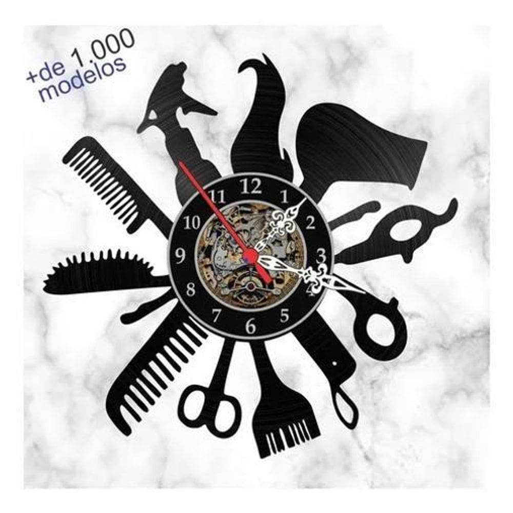 2X Relógio Parede Salão Beleza Cabeleireira Vinil Lp Cabelo