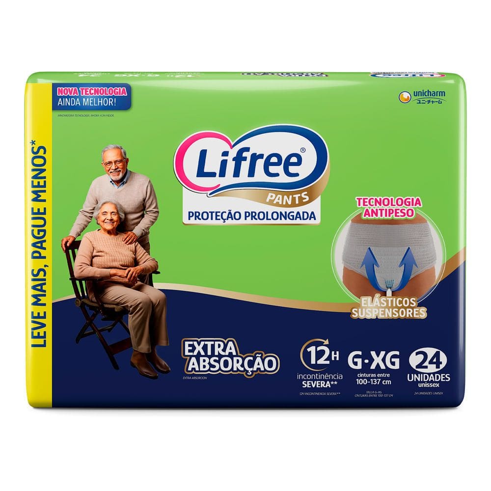 Roupa Íntima Lifree Pants Tamanho G/XG Proteção Prolongada Extra Absorção Unissex 24 Unidades