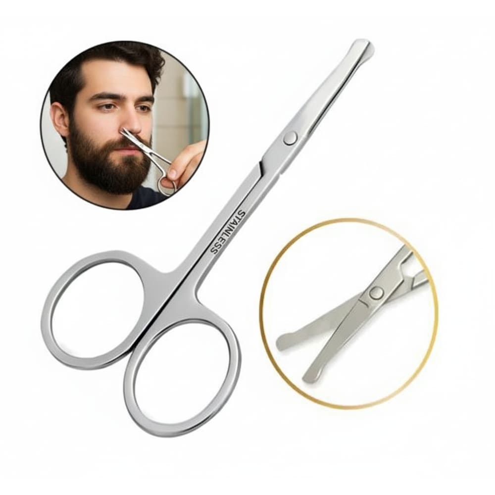 Tesoura de Pelos Nariz, Bigode e Sobrancelha Aço Inox Premium – Ponta Arredondada, Segura e Precisa