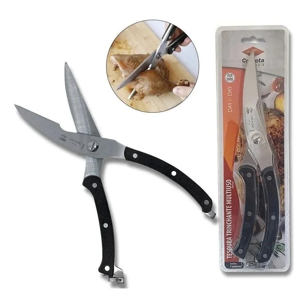 10X Tesoura Cortar Trinchar Ave Frango Carne Peixe Inox Cor
