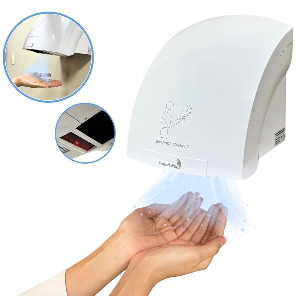 Secador de Mãos Automático 12 m/s Elétrico 1500W Sensor Banheiro 110V Branco Importway Iwsma-1201