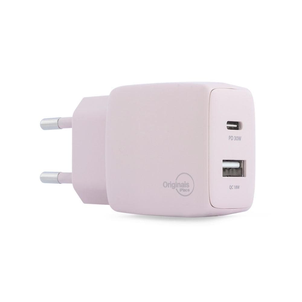 Carregador USB-C/USB, 30W, 2 Portas, Originais iPlace, Rosa